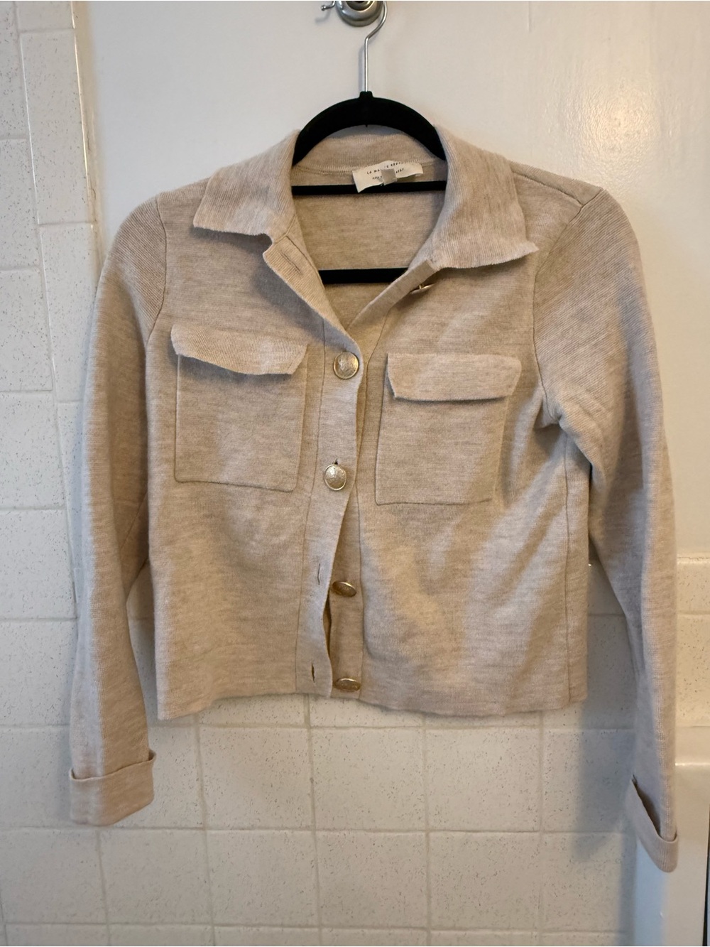 Sezane Betty Cardigan Beige Women's Button-Front Knit Jacket